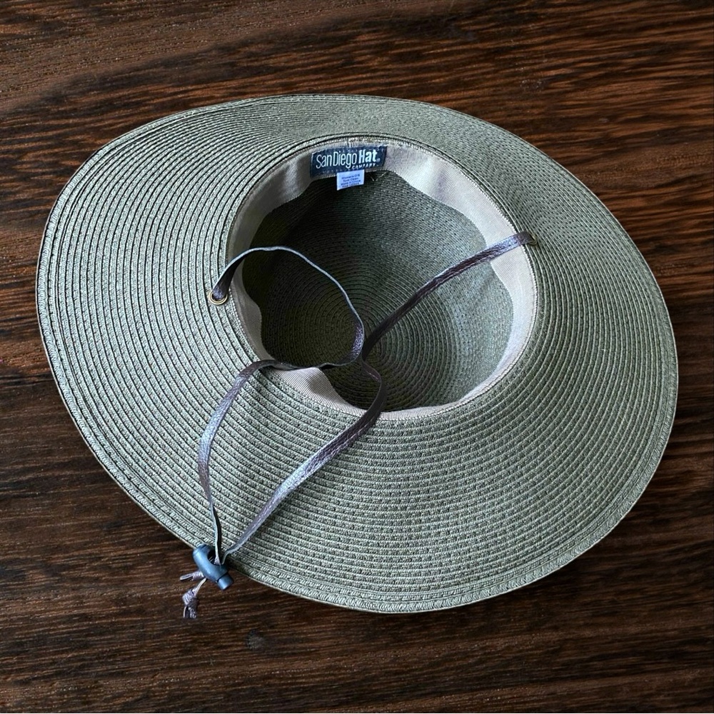 San Diego Hat Company Moss Green Floppy Woven Braided Hat Brown Trim One Size - Picture 5 of 7